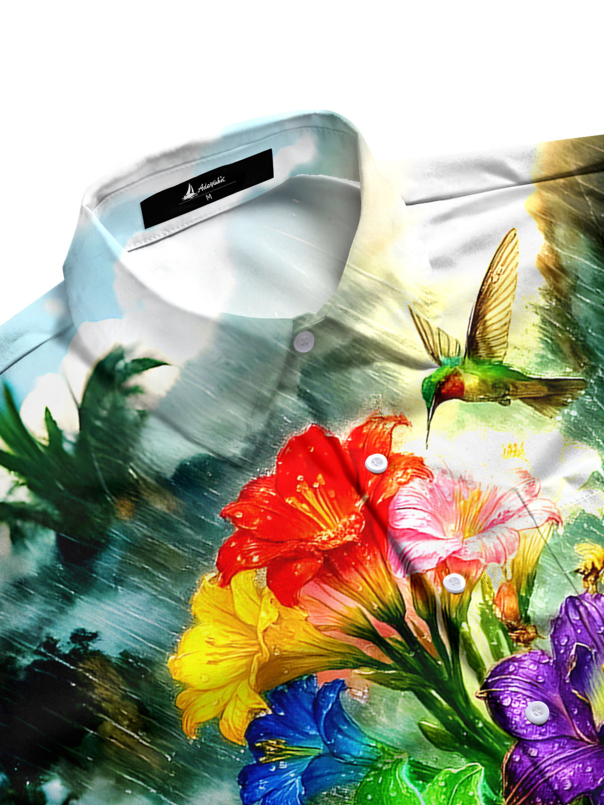 Floral Hummingbird Rabbit Men's Pocket Short Sleeve Shirts