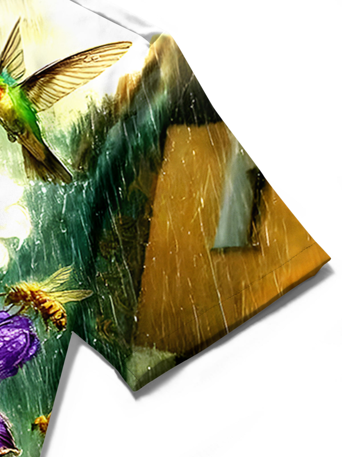 Floral Hummingbird Rabbit Men's Pocket Short Sleeve Shirts