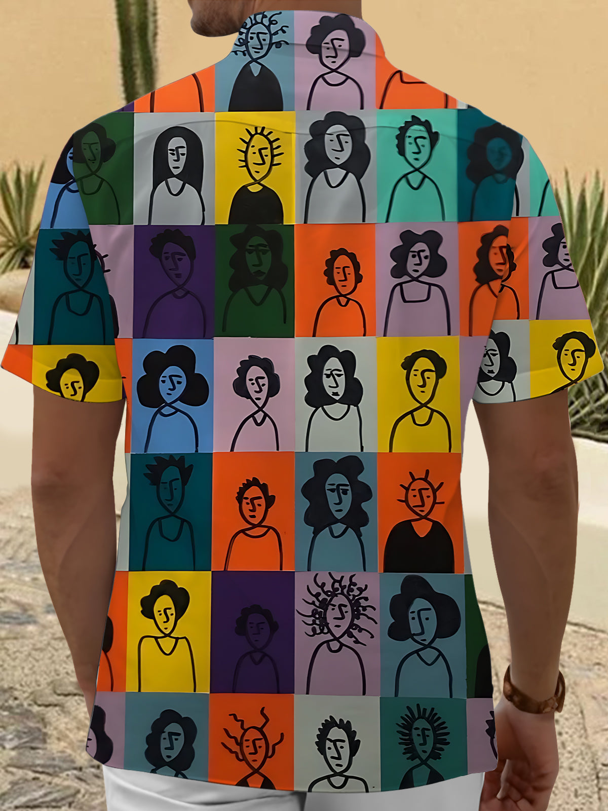 Face Art Print Men's Pocket Short Sleeve Shirts