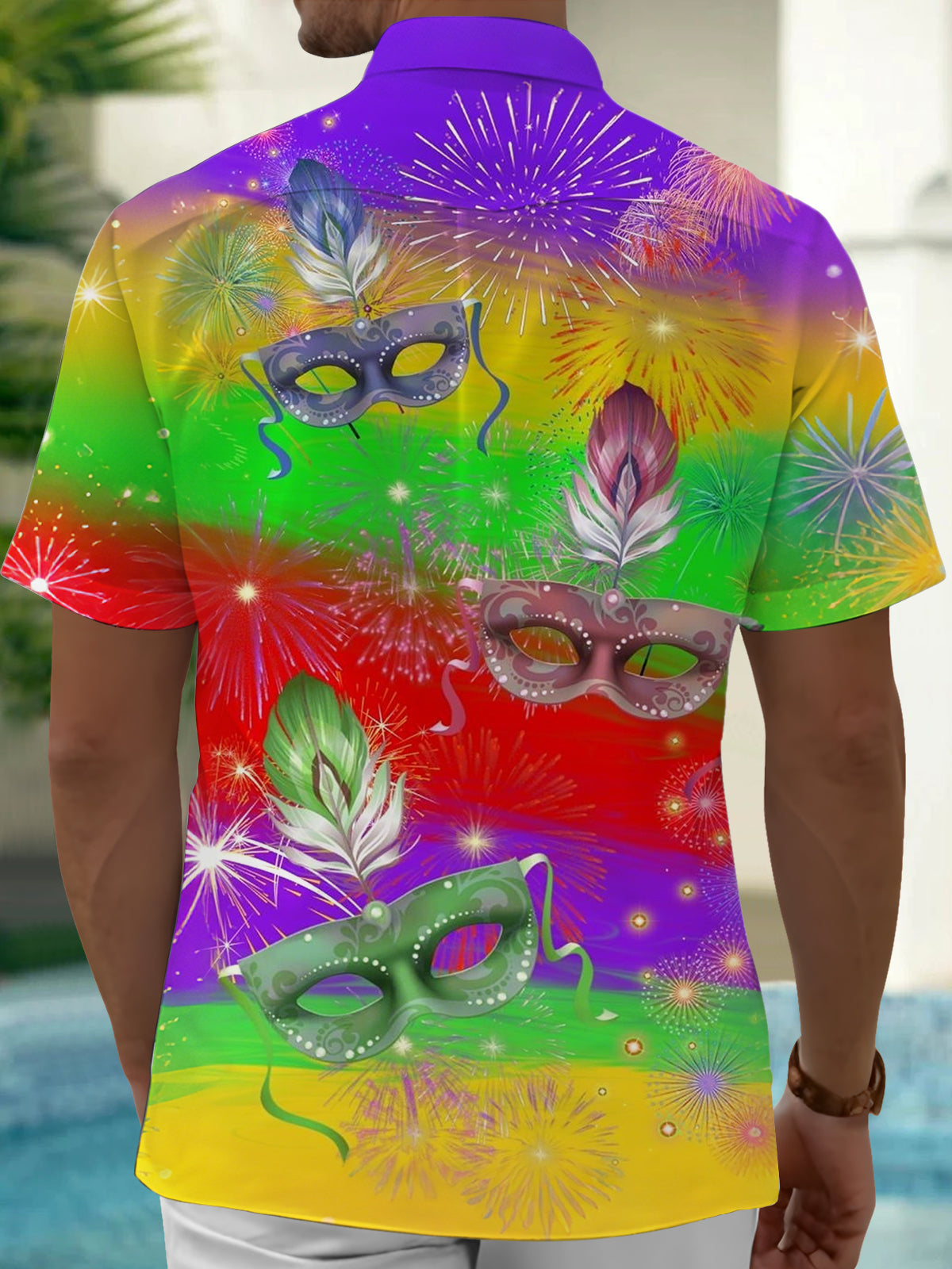 Carnival Gradient Print Men's Pocket Short Sleeve Shirts