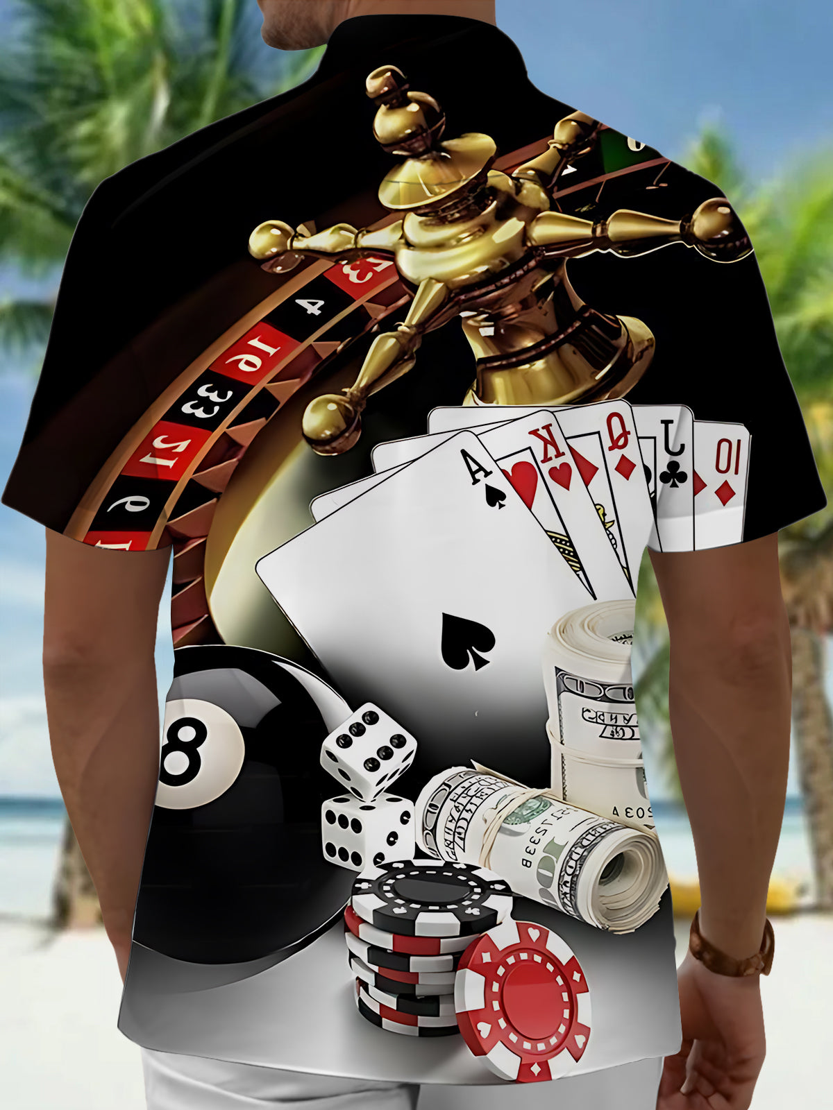 Poker Roulette Print Men's Pocket Short Sleeve Shirts