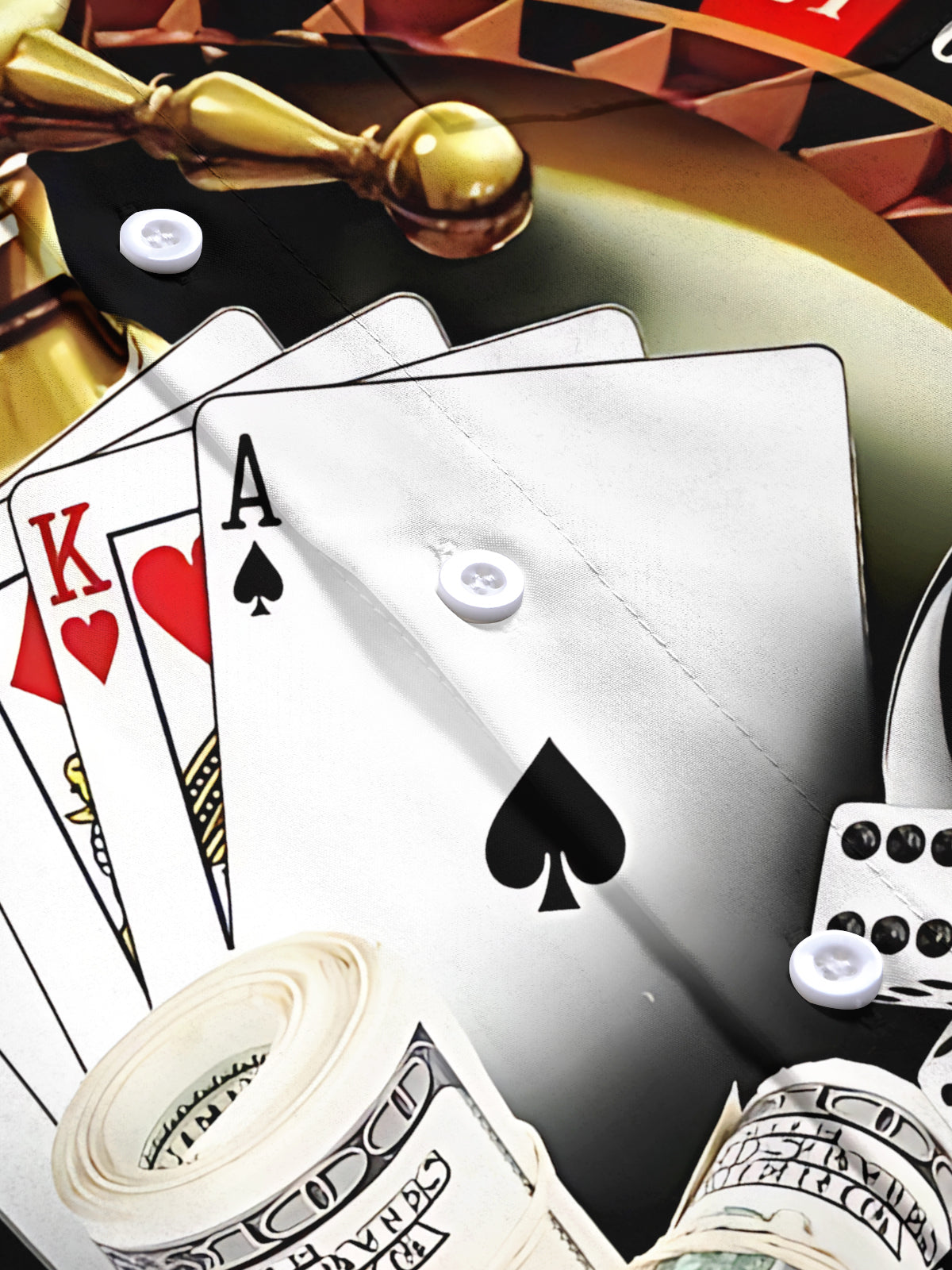 Poker Roulette Print Men's Pocket Short Sleeve Shirts