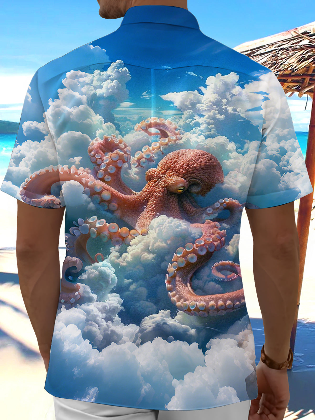 Octopus Cloud Print Men's Pocket Short Sleeve Shirts
