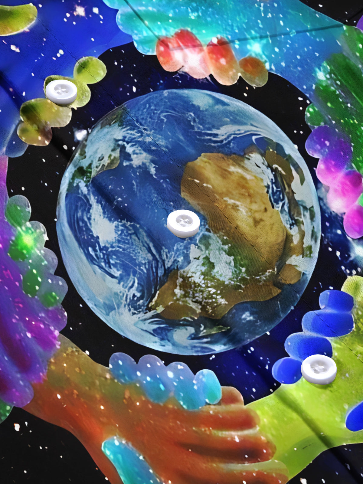 Earth Art Print Men's Pocket Short Sleeve Shirts