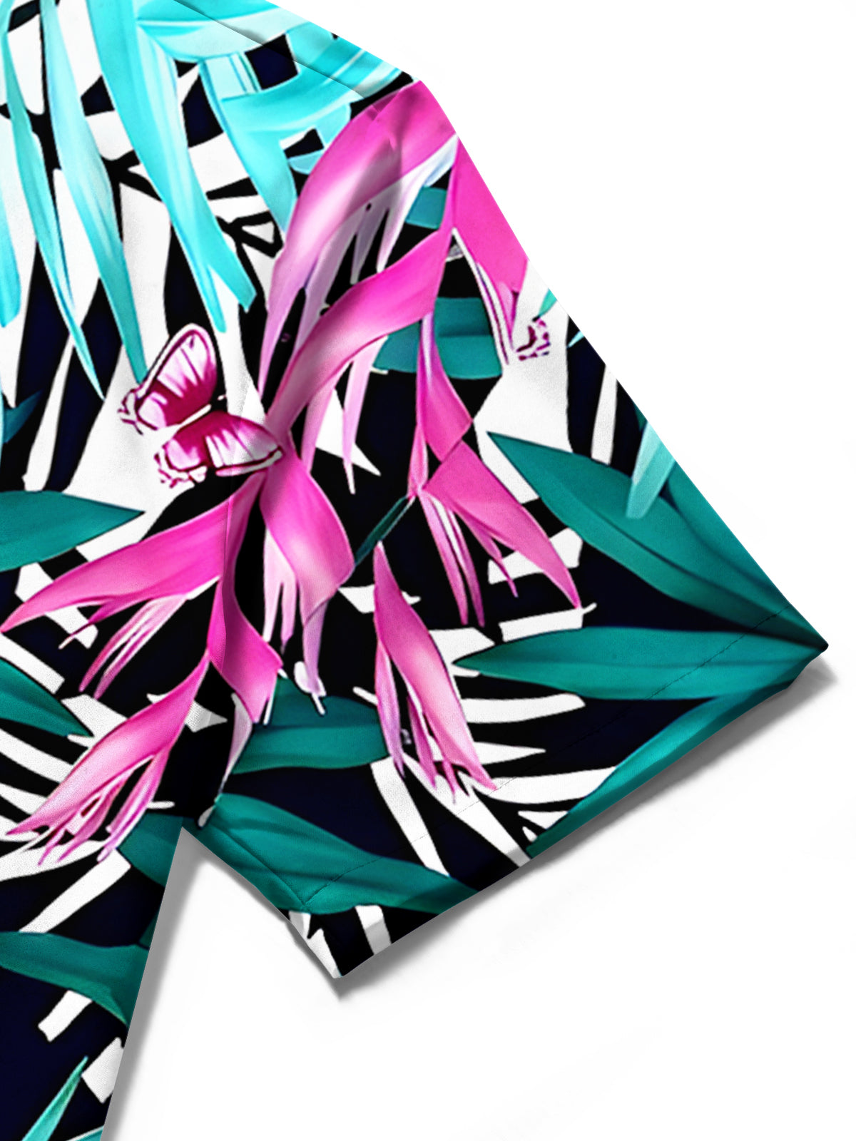 Hawaiian Leaf Flamingo Floral Men's Pocket Short Sleeve Shirts