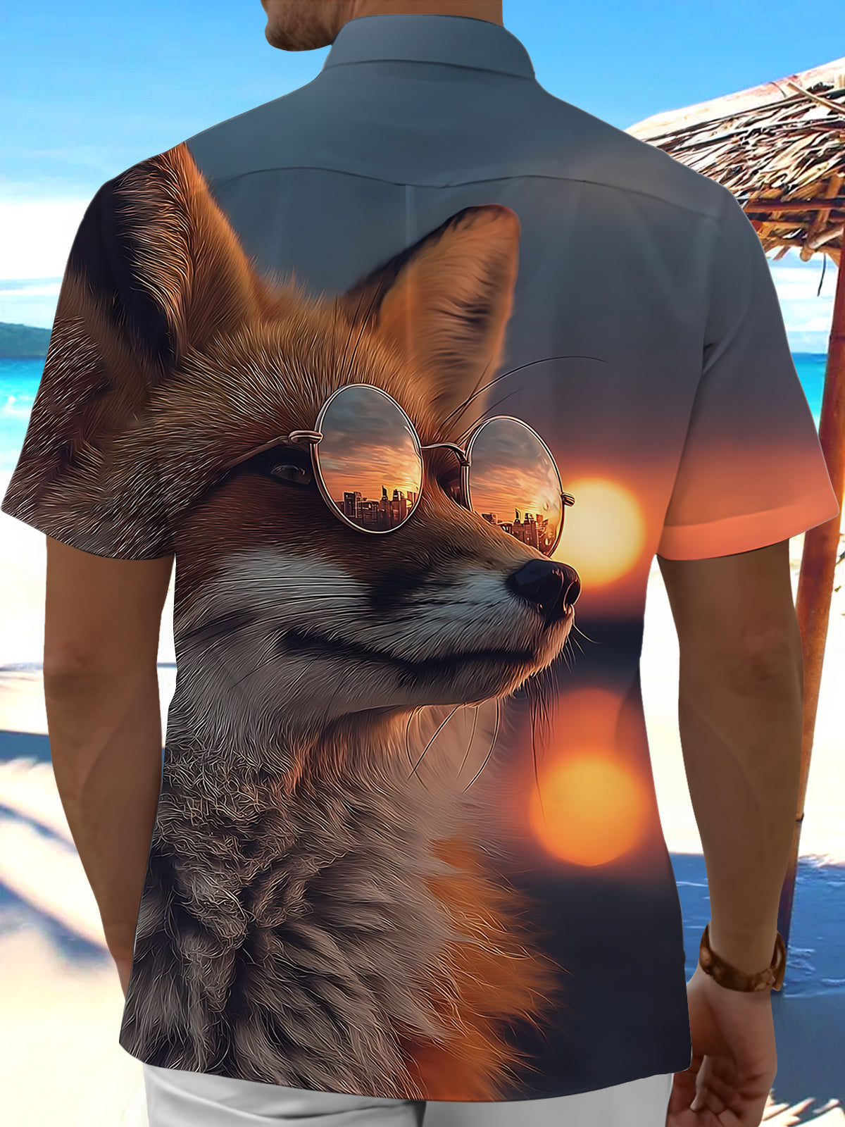 Fox Print Men's Pocket Short Sleeve Shirts