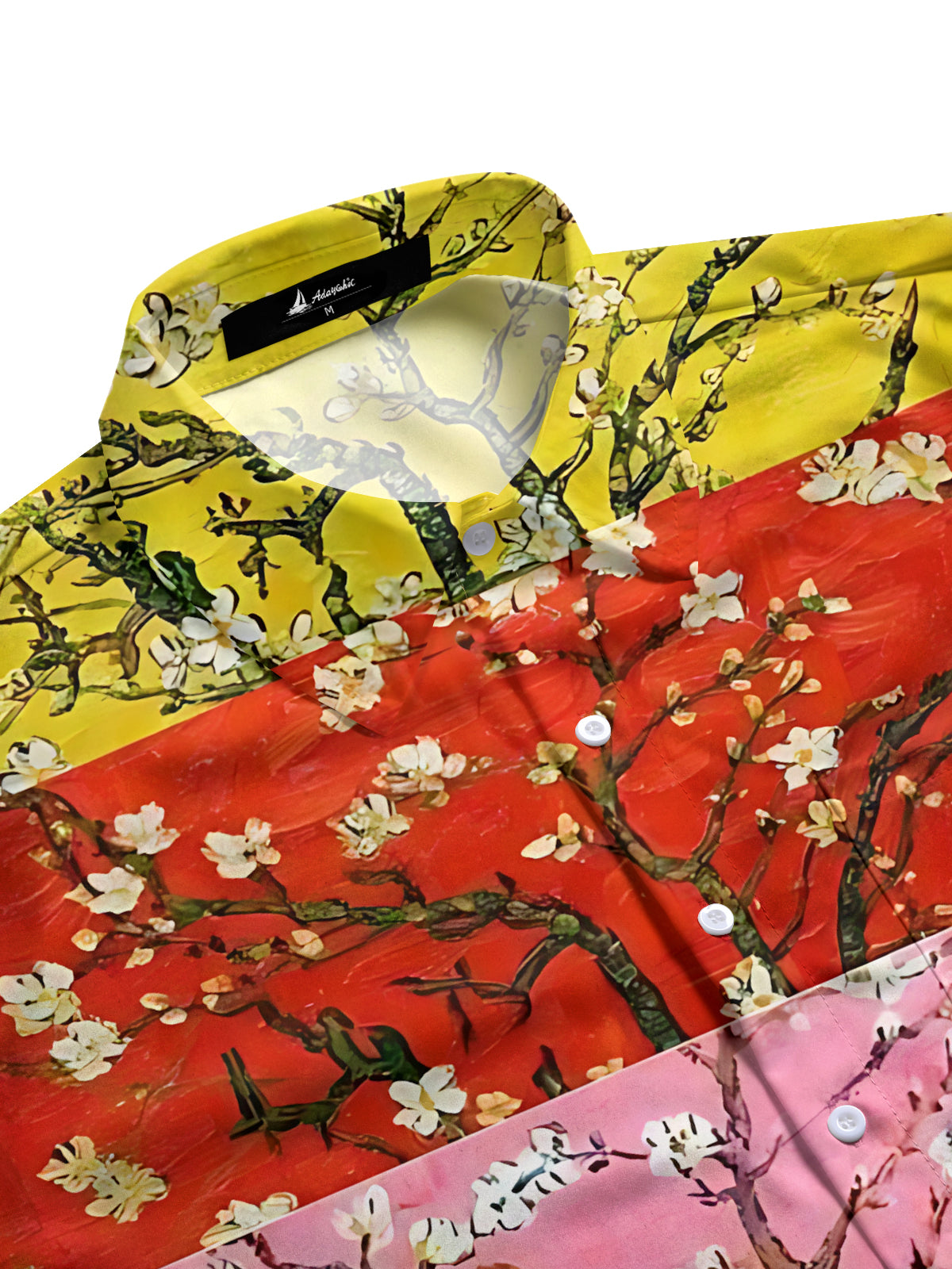 Apricot Blossom Print Men's Pocket Short Sleeve Shirts
