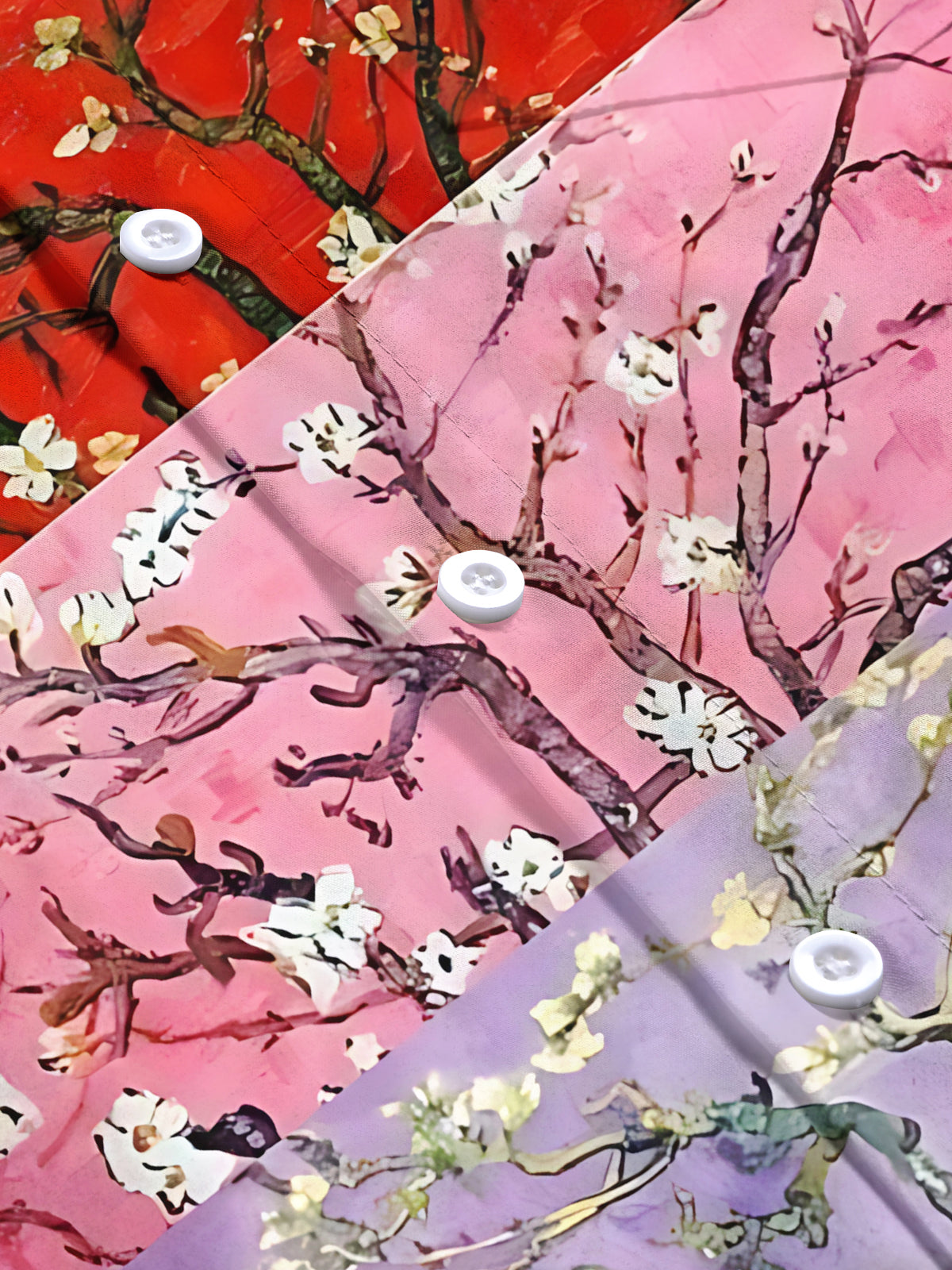 Apricot Blossom Print Men's Pocket Short Sleeve Shirts