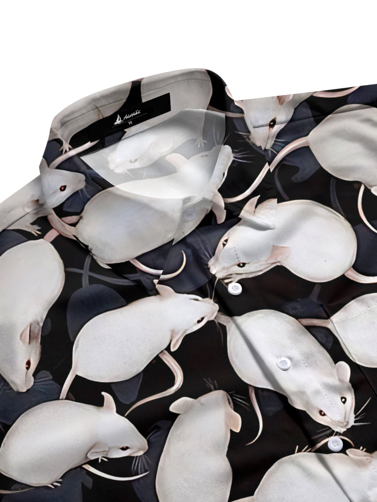 White Mouse Print Men's Pocket Short Sleeve Shirts