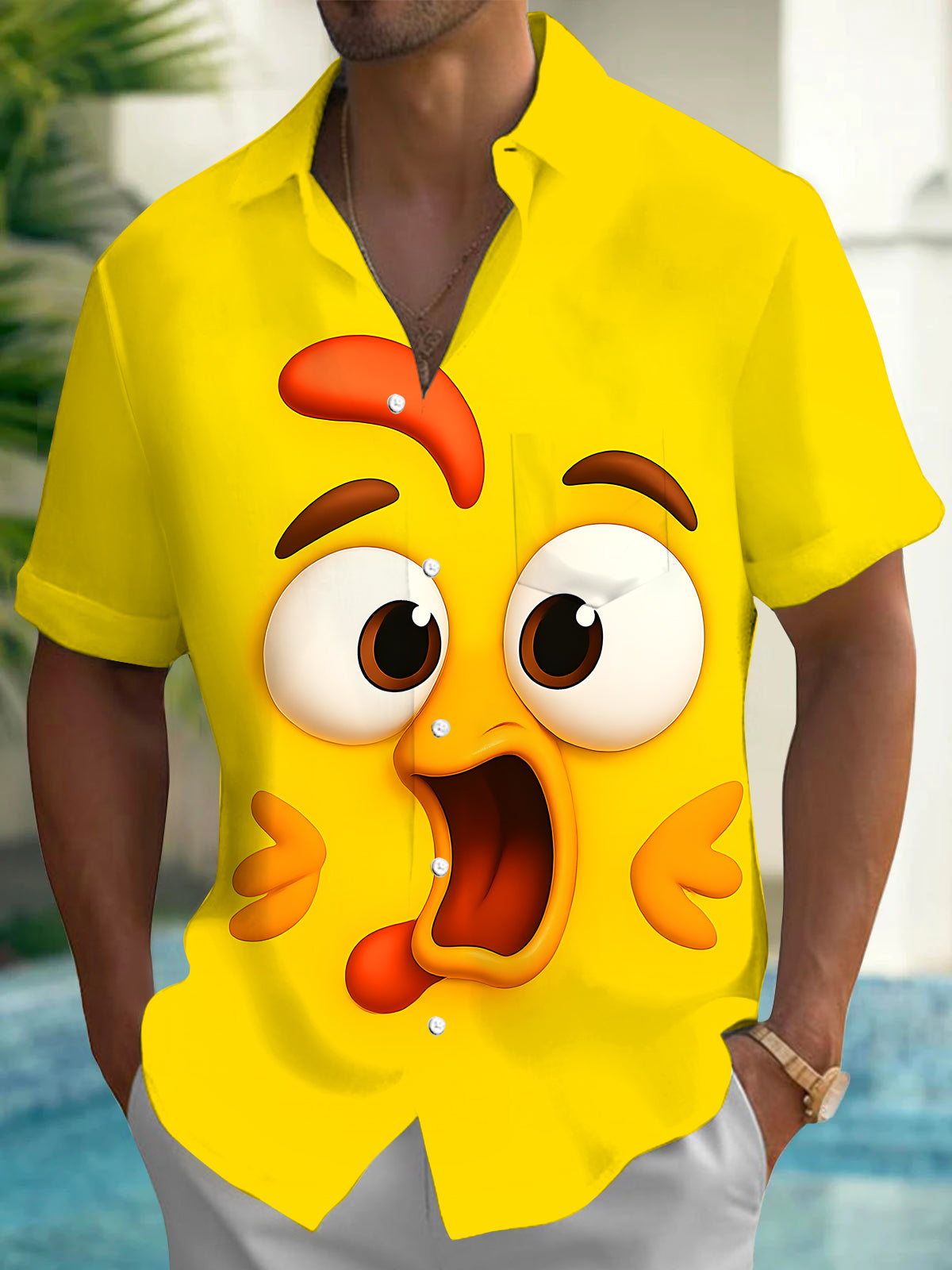 Funny Chicken Men's Pocket Short Sleeve Shirts