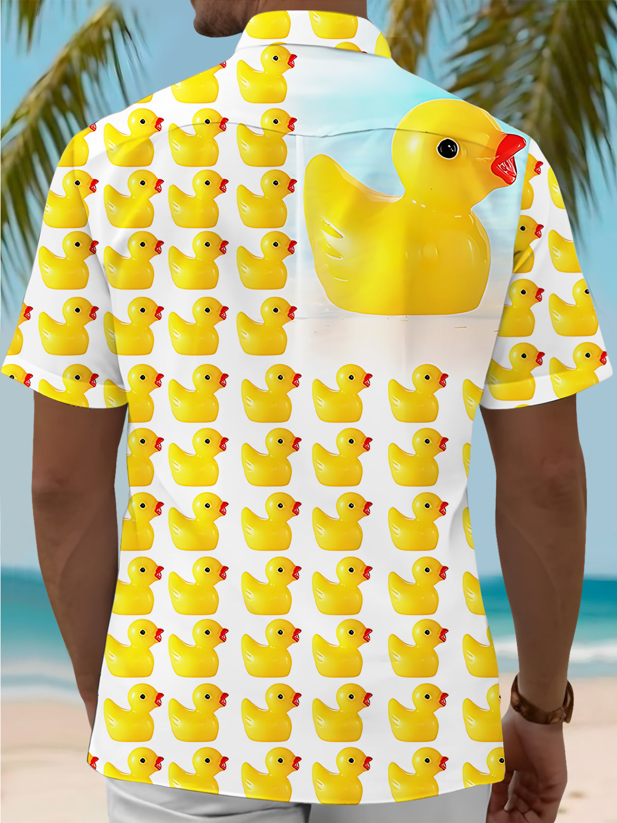 Yellow Duck Print Men's Pocket Short Sleeve Shirts