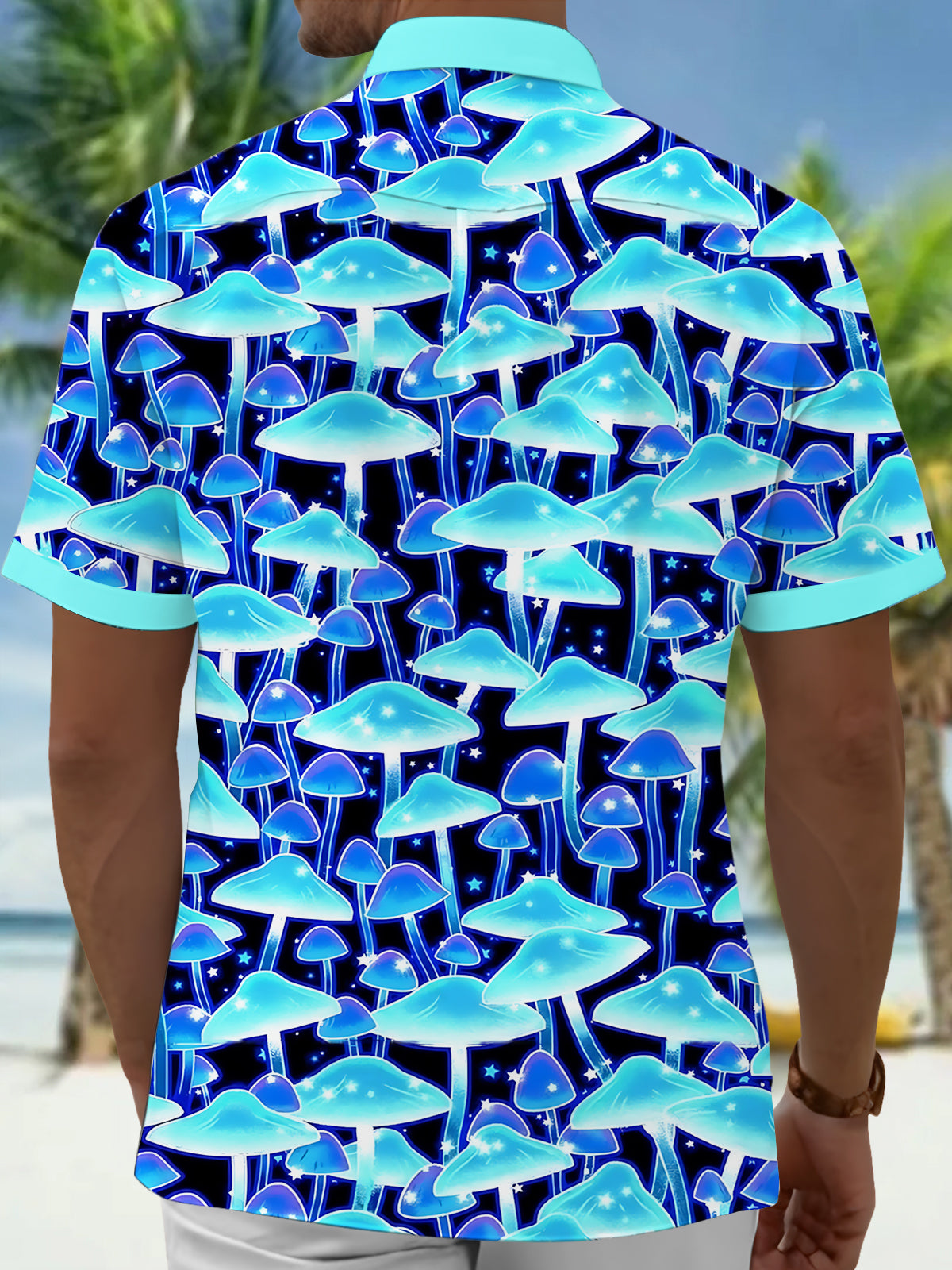 Mushroom Print Men's Pocket Short Sleeve Shirts