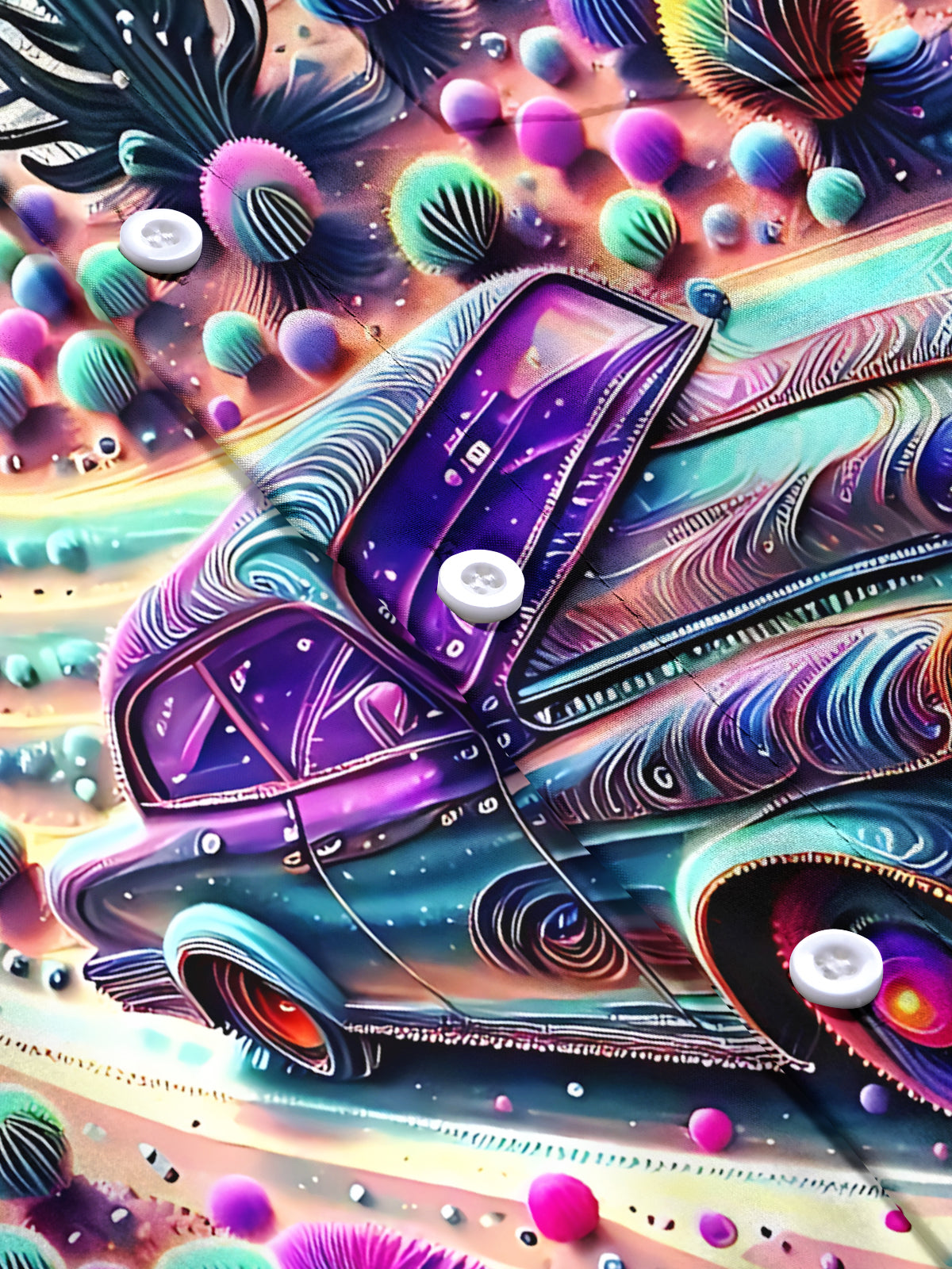 Desert Cactus Car Print Men's Pocket Short Sleeve Shirts