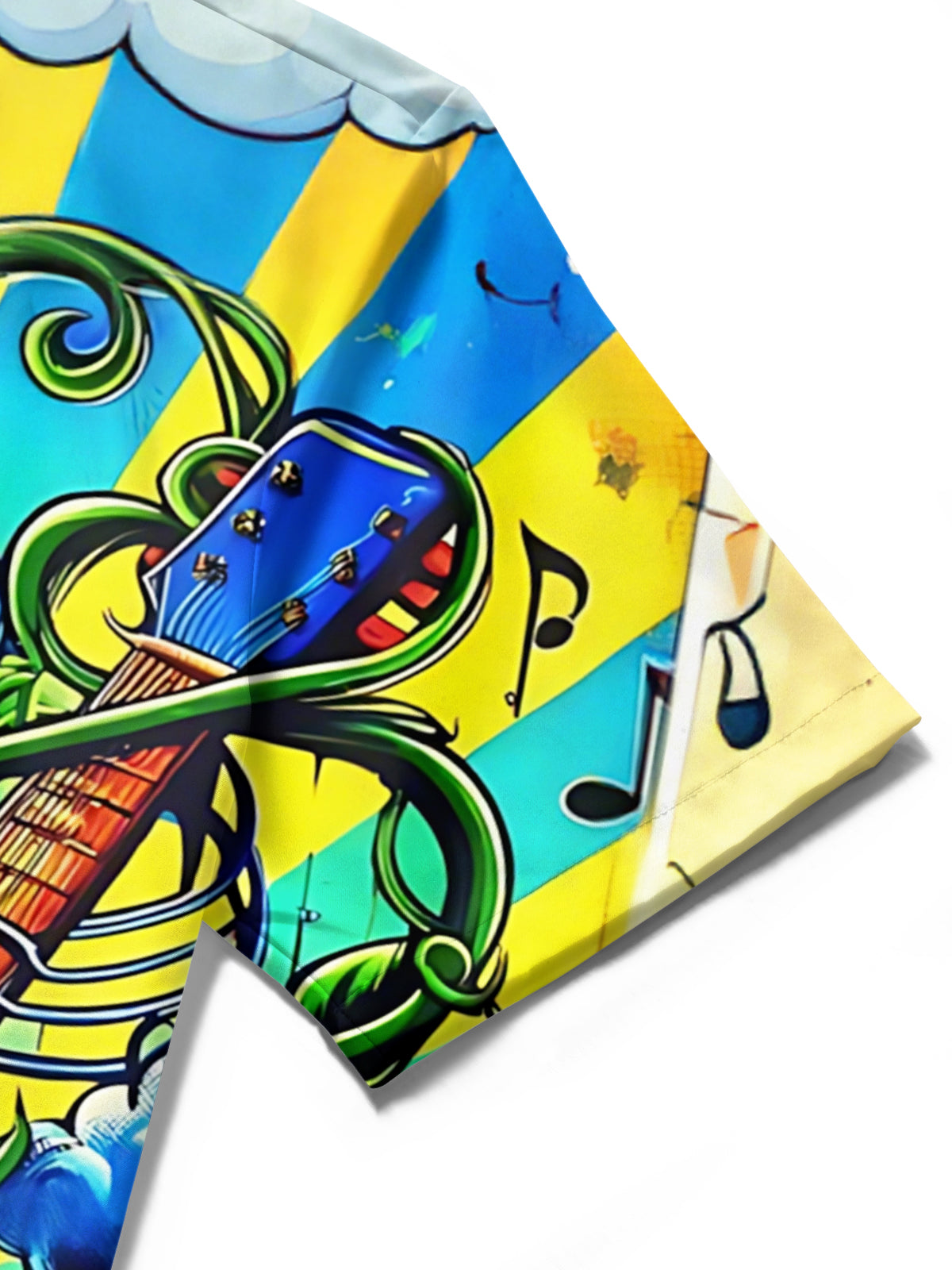 Guitar Flower Print Men's Pocket Short Sleeve Shirts