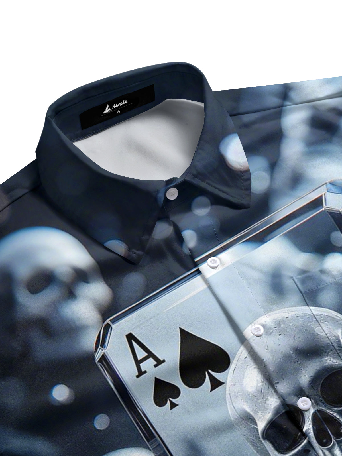 Skull Poker Print Men's Pocket Short Sleeve Shirts