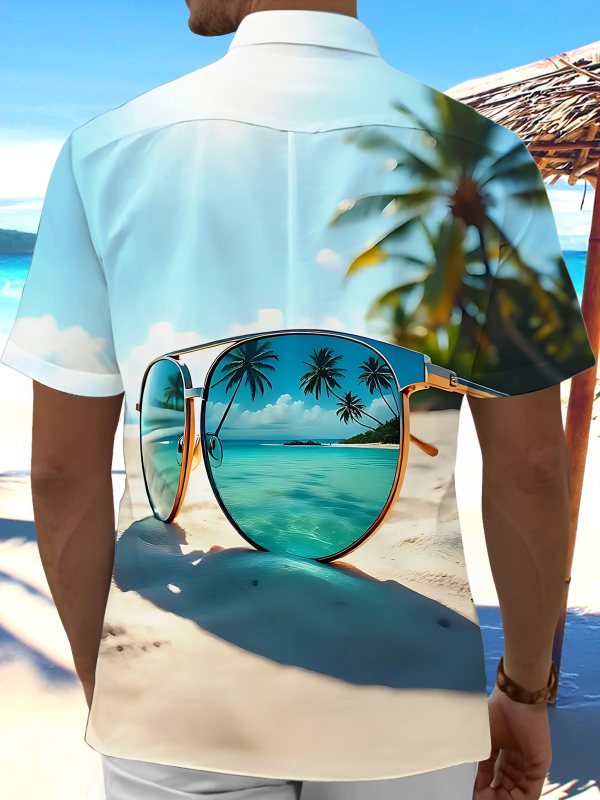 Hawaiian Beach Sunglasses Print Men's Pocket Short Sleeve Shirts