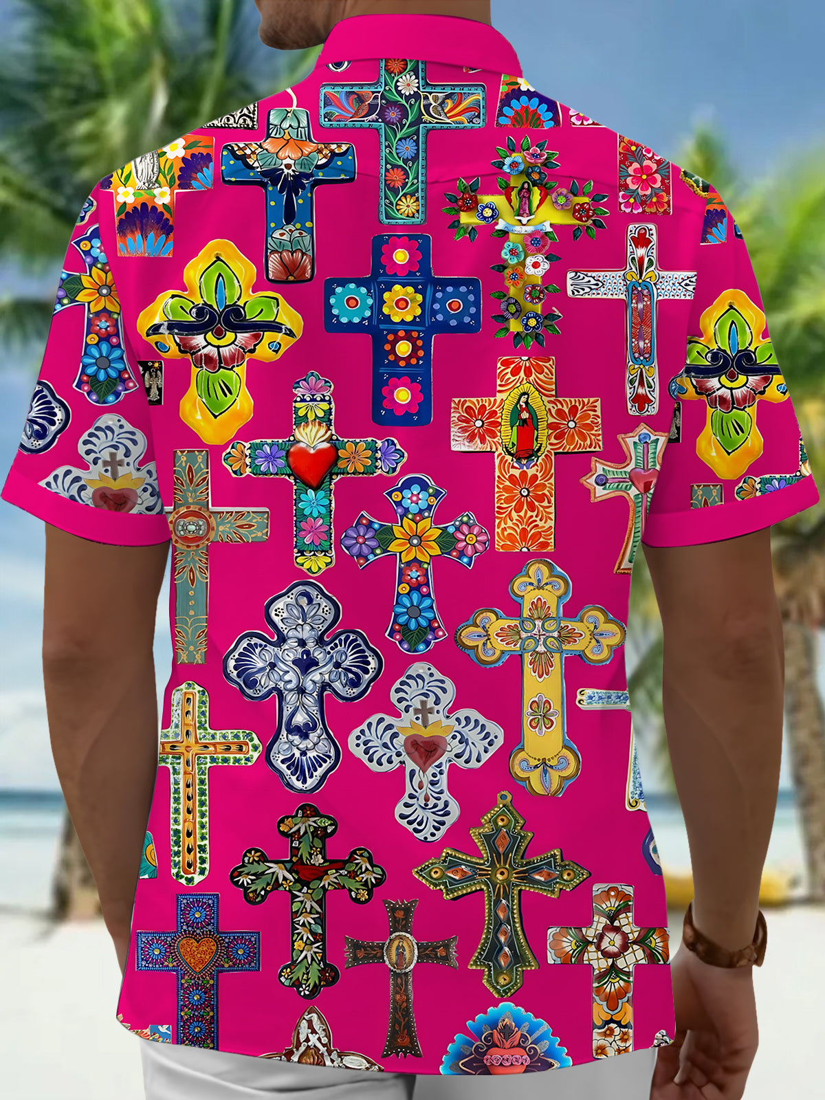 Cross Print Men's Pocket Short Sleeve Shirts