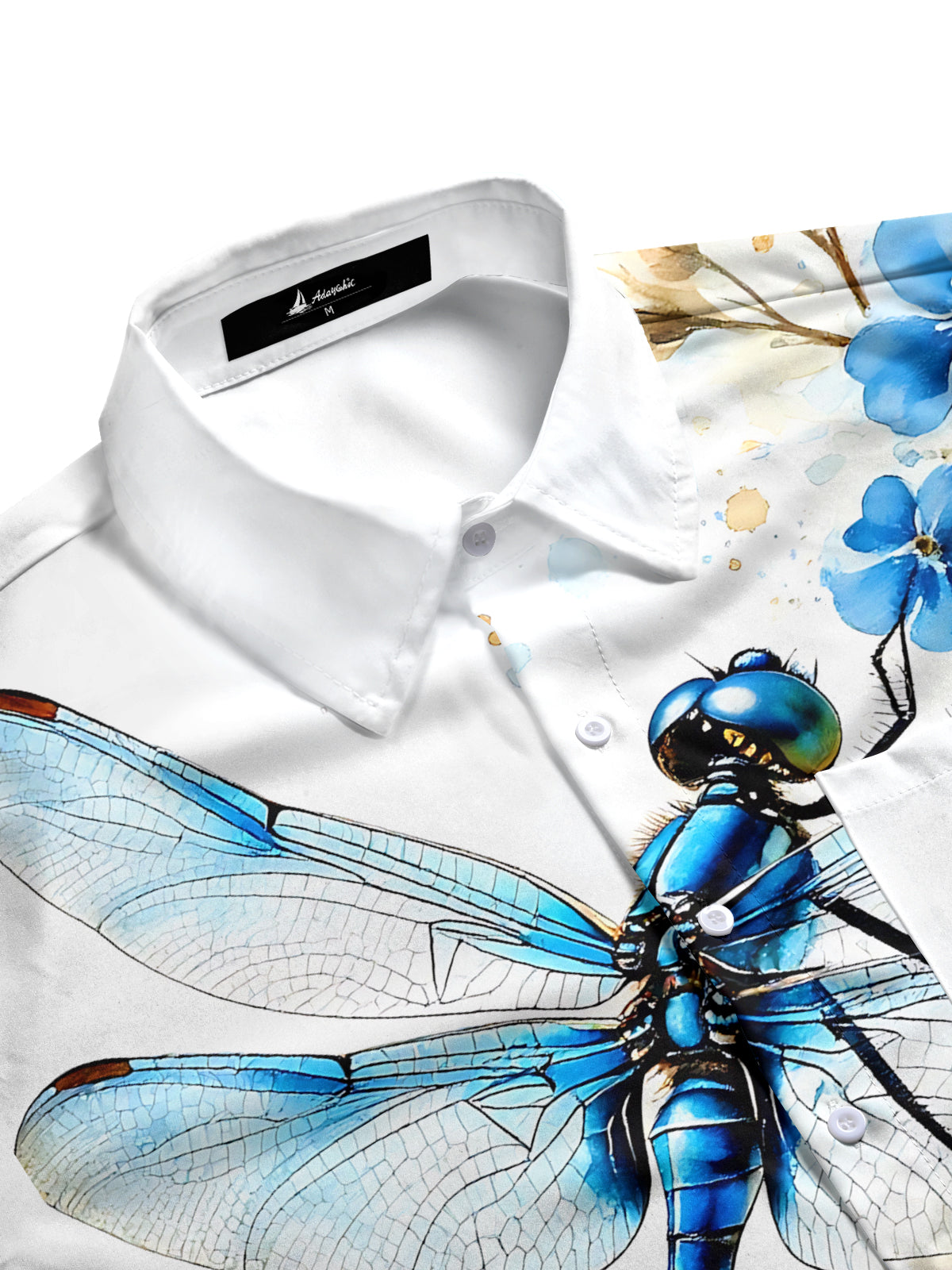 Dragonfly Floral Print Men's Pocket Short Sleeve Shirts