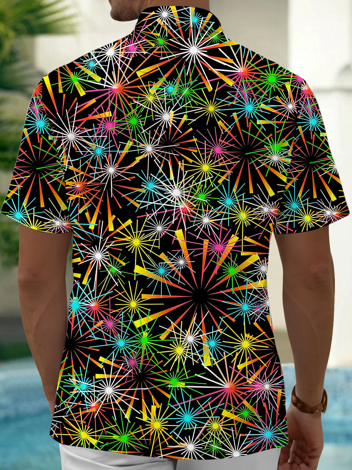 Firework Print Men's Pocket Short Sleeve Shirts