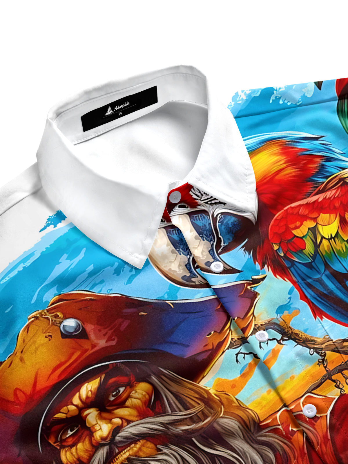 Pirate Parrot Print Men's Pocket Short Sleeve Shirts