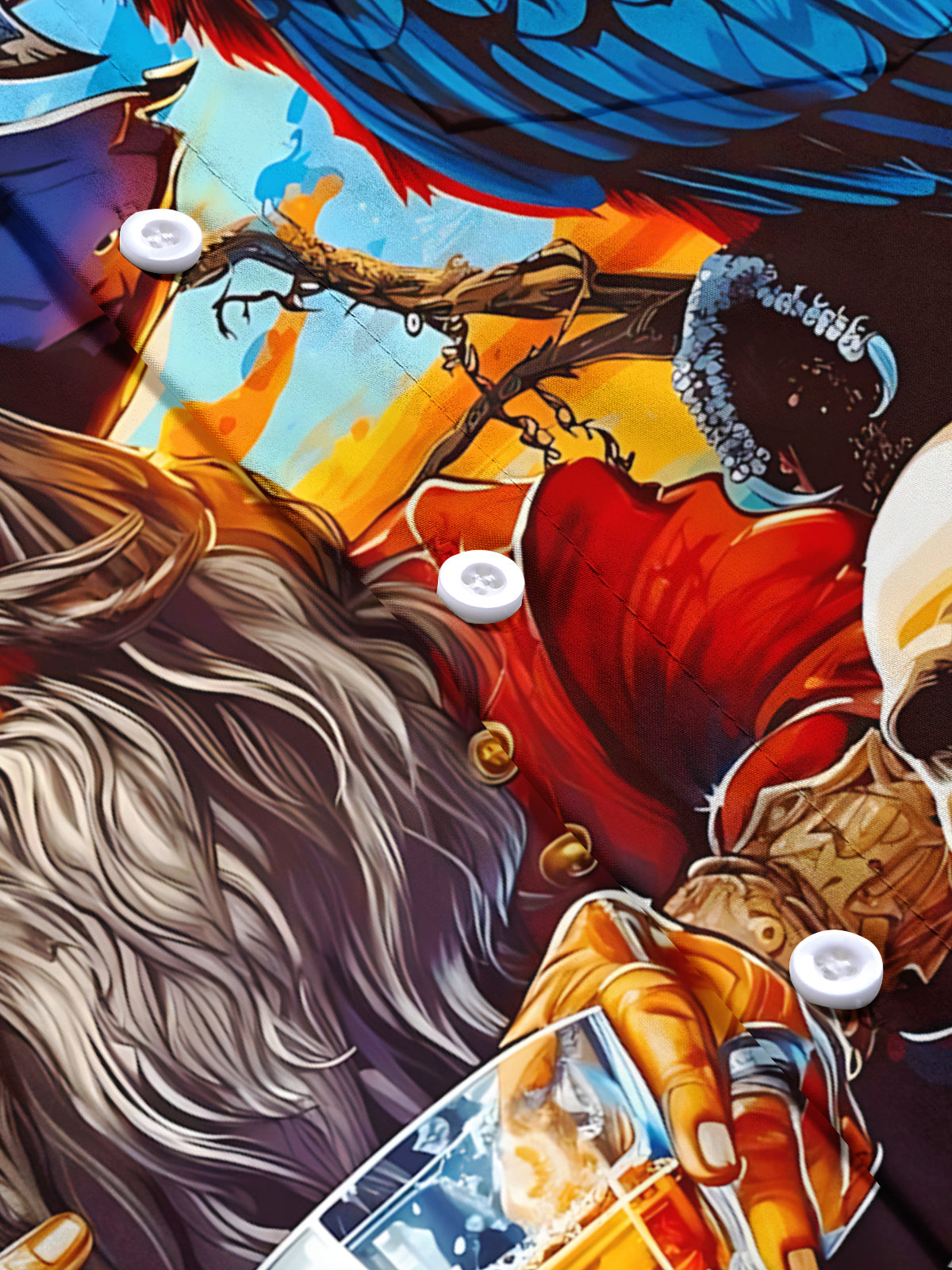 Pirate Parrot Print Men's Pocket Short Sleeve Shirts