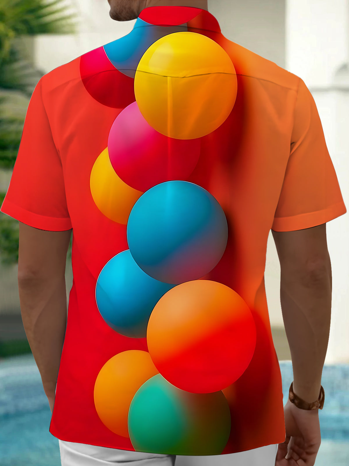 Colorful Balloon Print Men's Pocket Short Sleeve Shirts