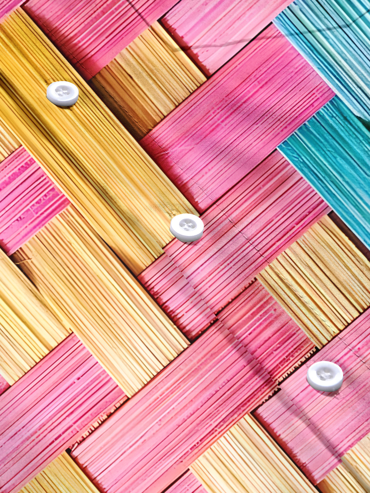 Colorful Bamboo Strip Woven Texture Print Men's Pocket Short Sleeve Shirts