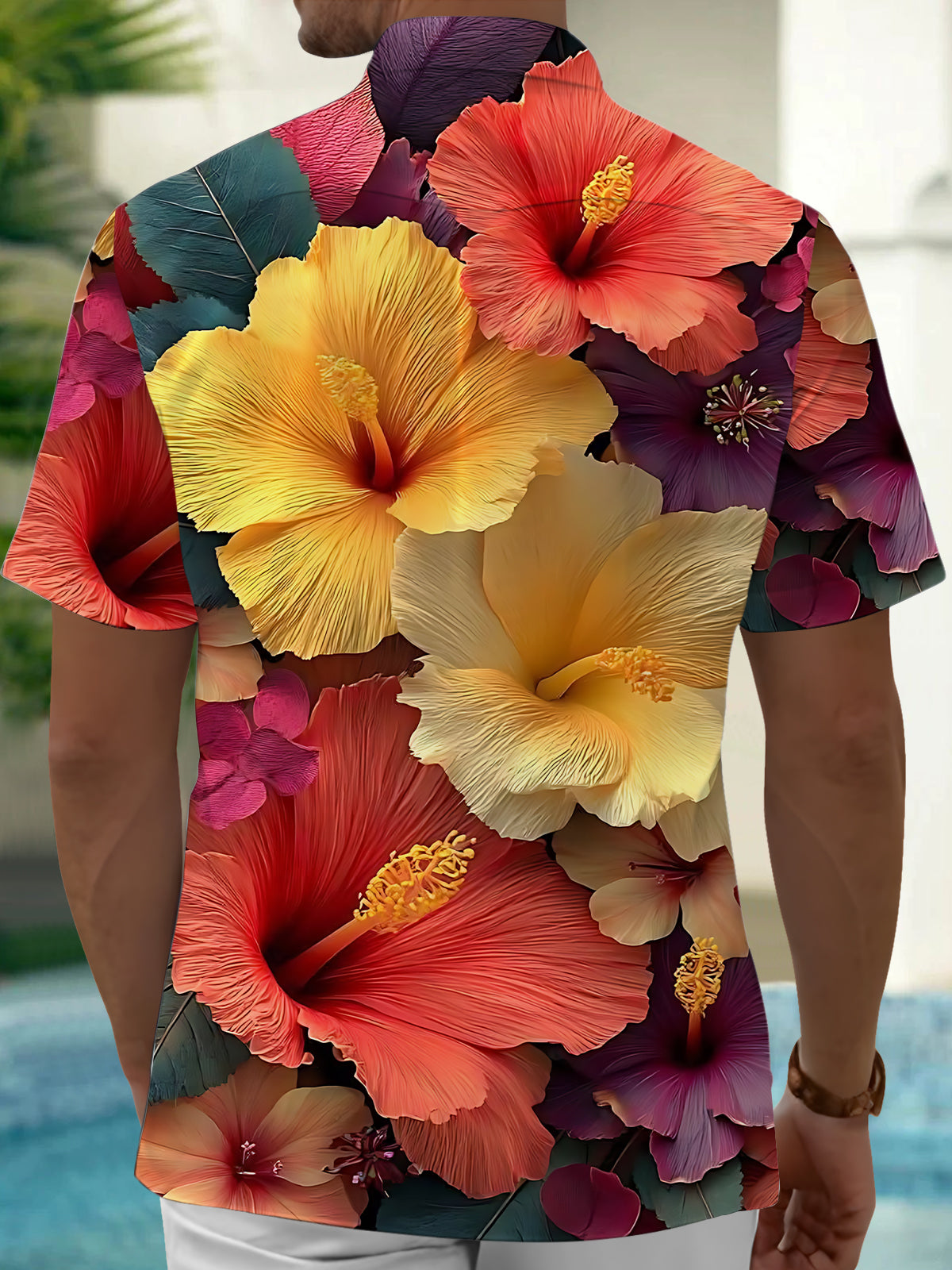Hawaiian Floral Art Print Men's Pocket Short Sleeve Shirts