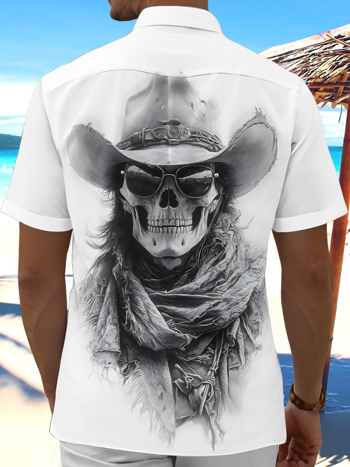 Skull Print Men's Pocket Short Sleeve Shirts