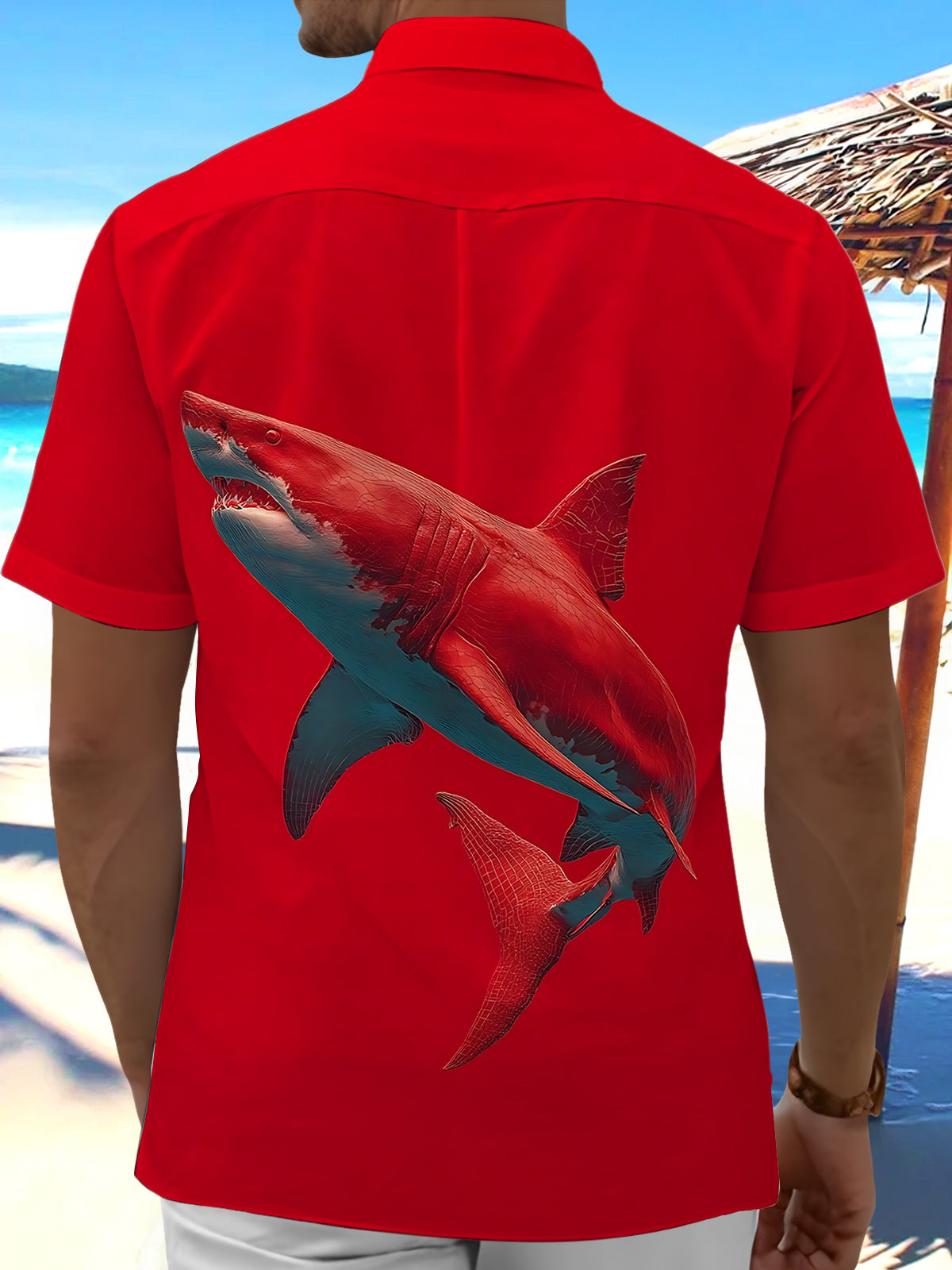 Shark Print Men's Pocket Short Sleeve Shirts
