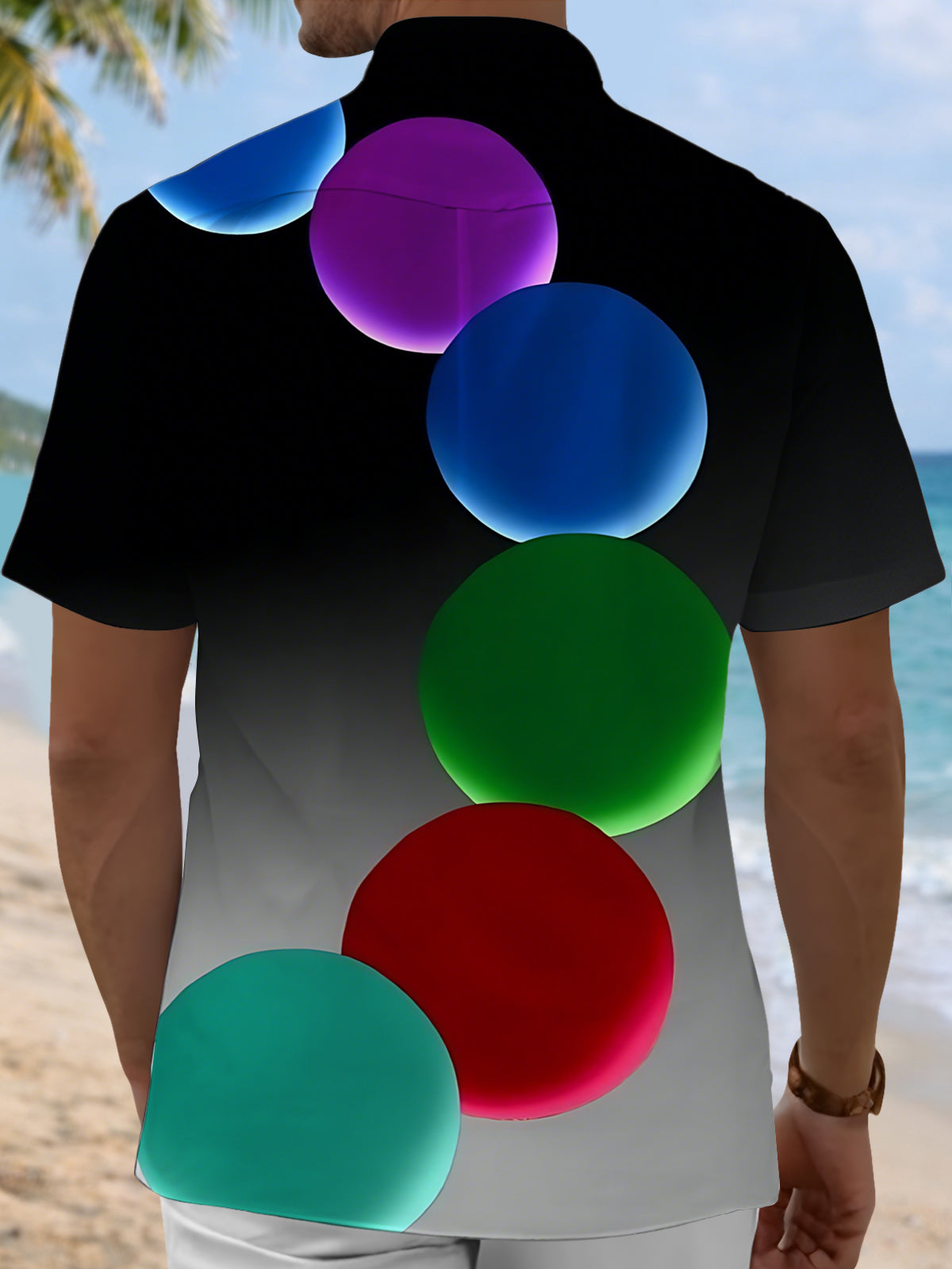 Geometric Gradient Print Men's Pocket Short Sleeve Shirts