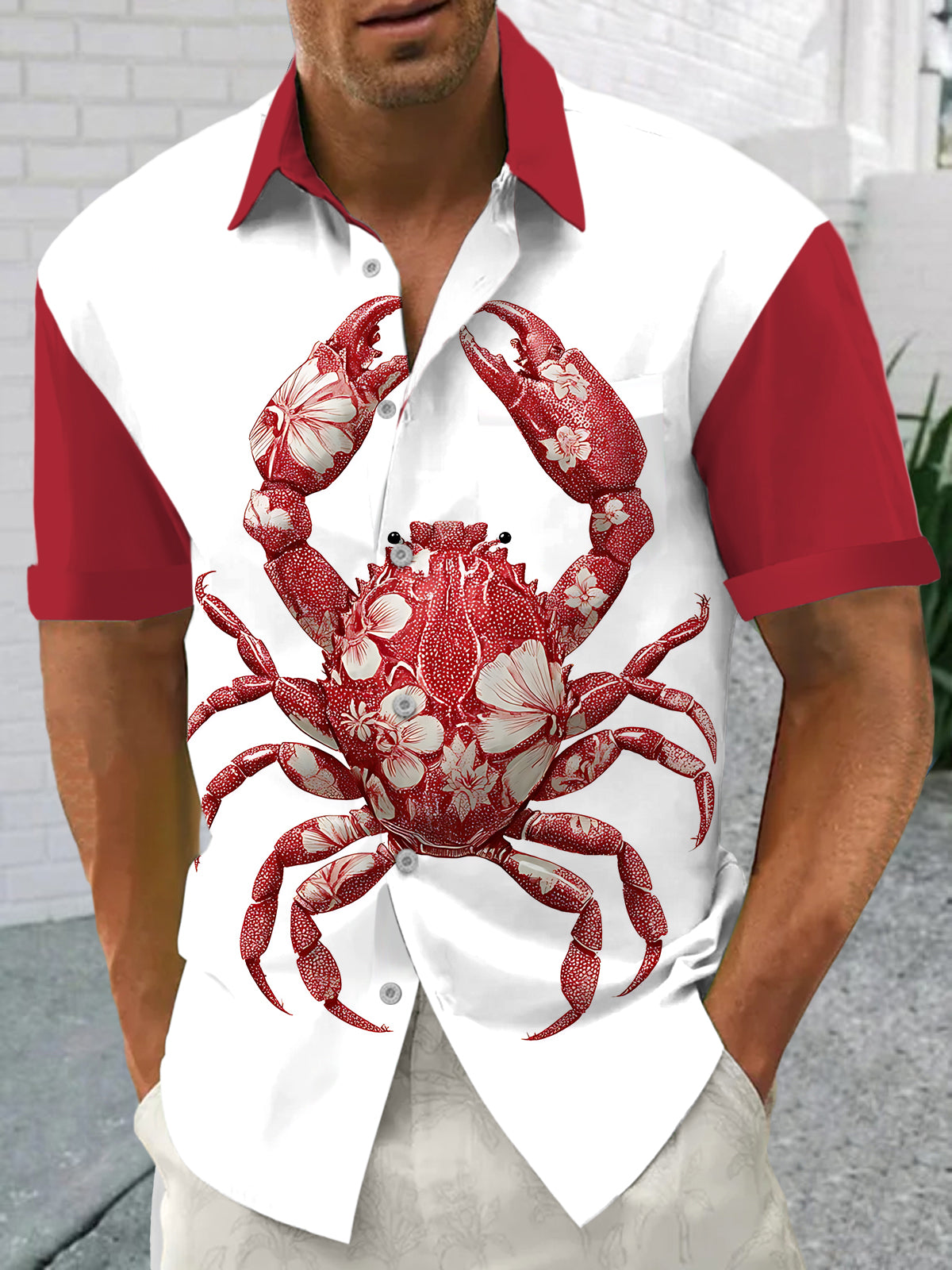 Crab Print Men's Pocket Short Sleeve Shirts