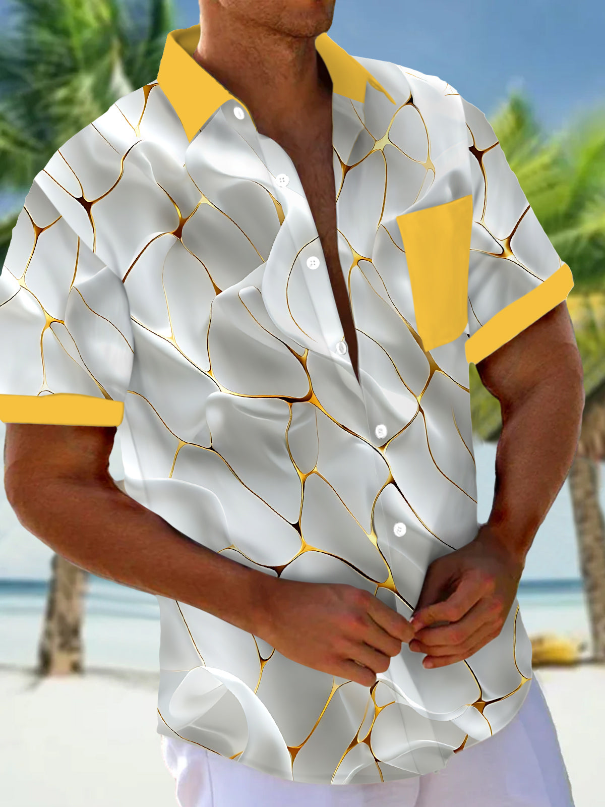 Abstract Print Men's Pocket Short Sleeve Shirts