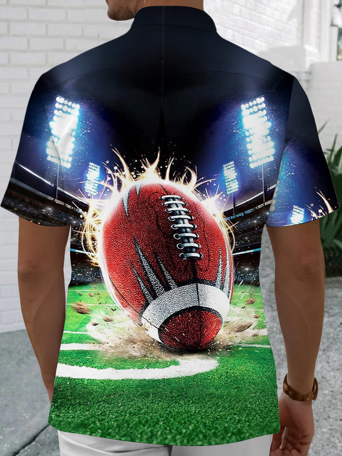 American Football Print Men's Pocket Short Sleeve Shirts