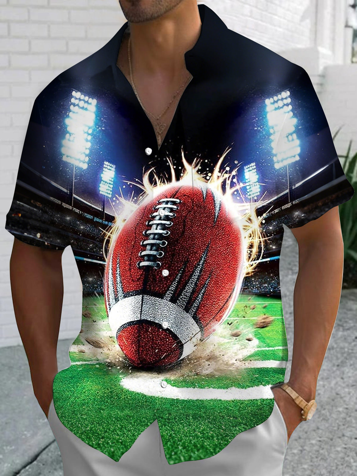 American Football Print Men's Pocket Short Sleeve Shirts