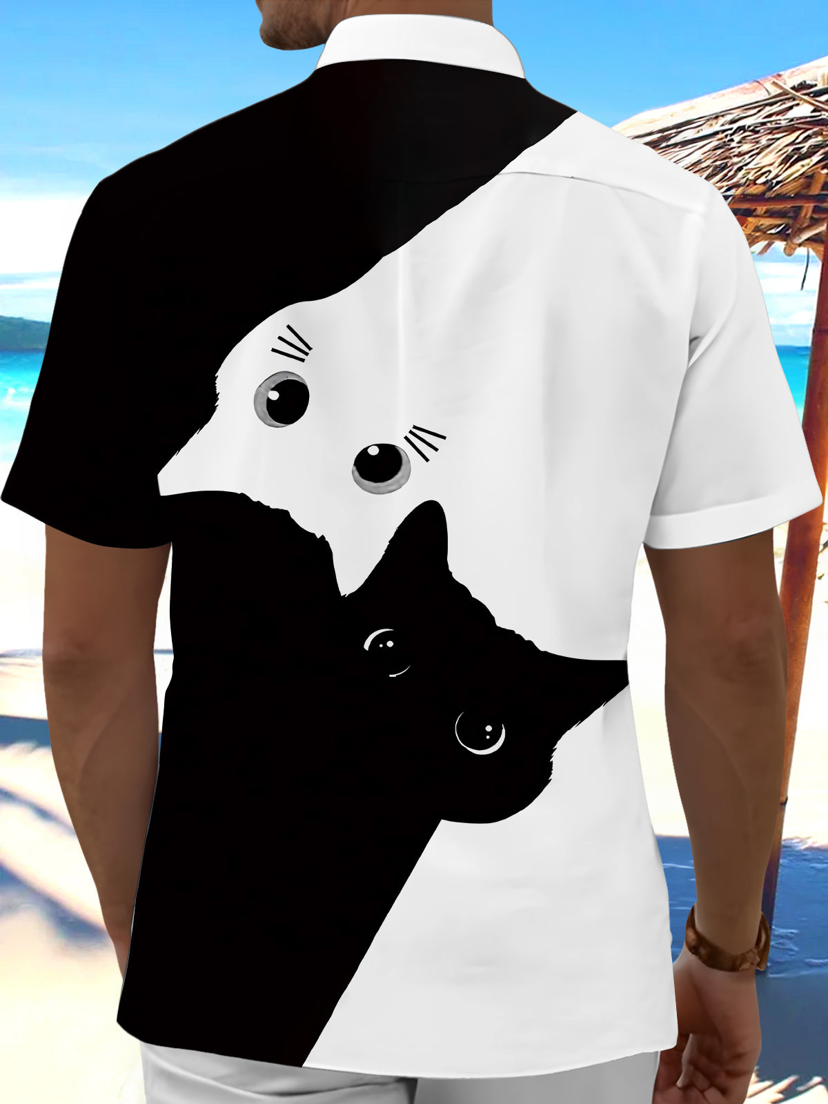 Cat Print Men's Pocket Short Sleeve Shirts