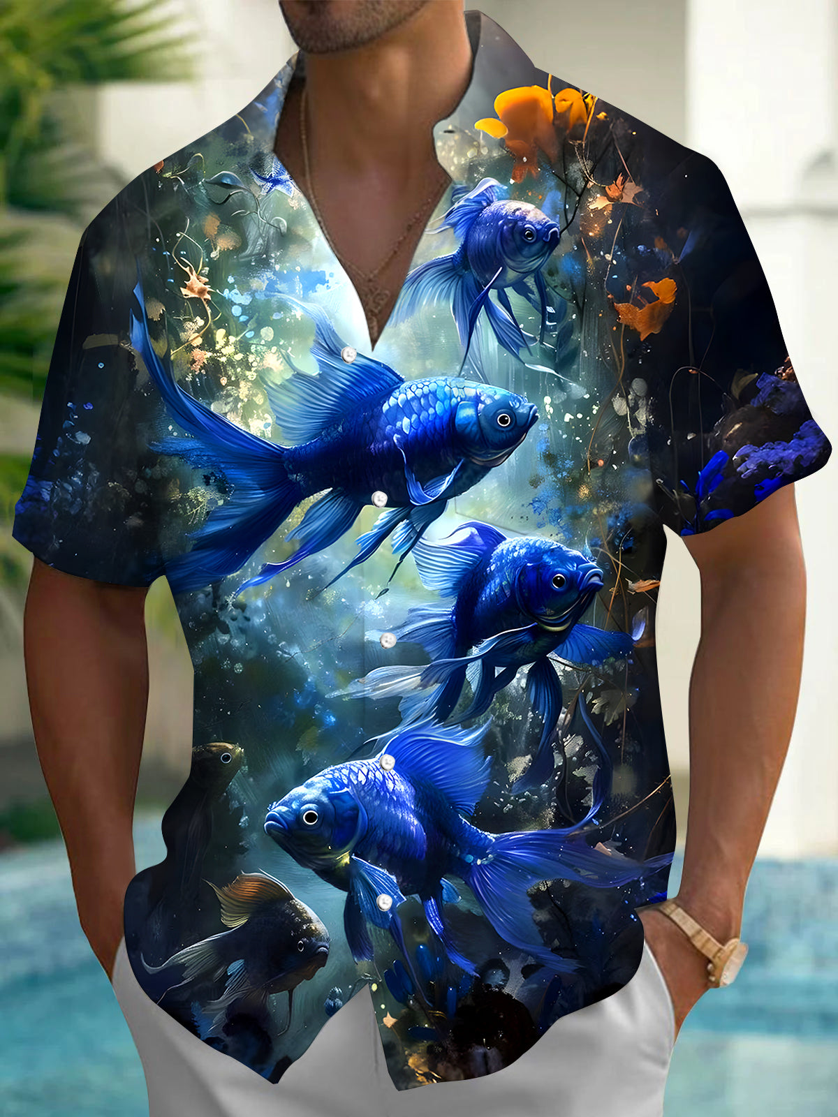 Golden Fish Men's Pocket Short Sleeve Shirts