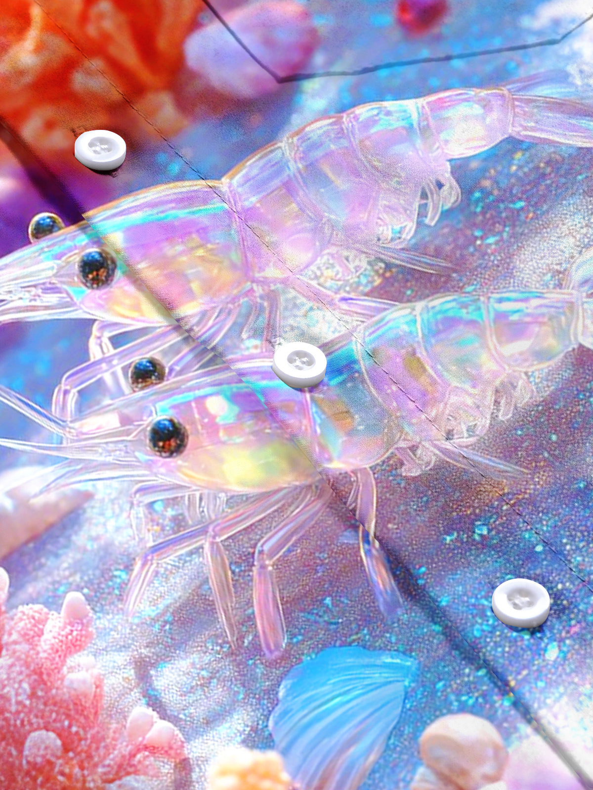 Ocean Coral Shrimp Print Men's Pocket Short Sleeve Shirts