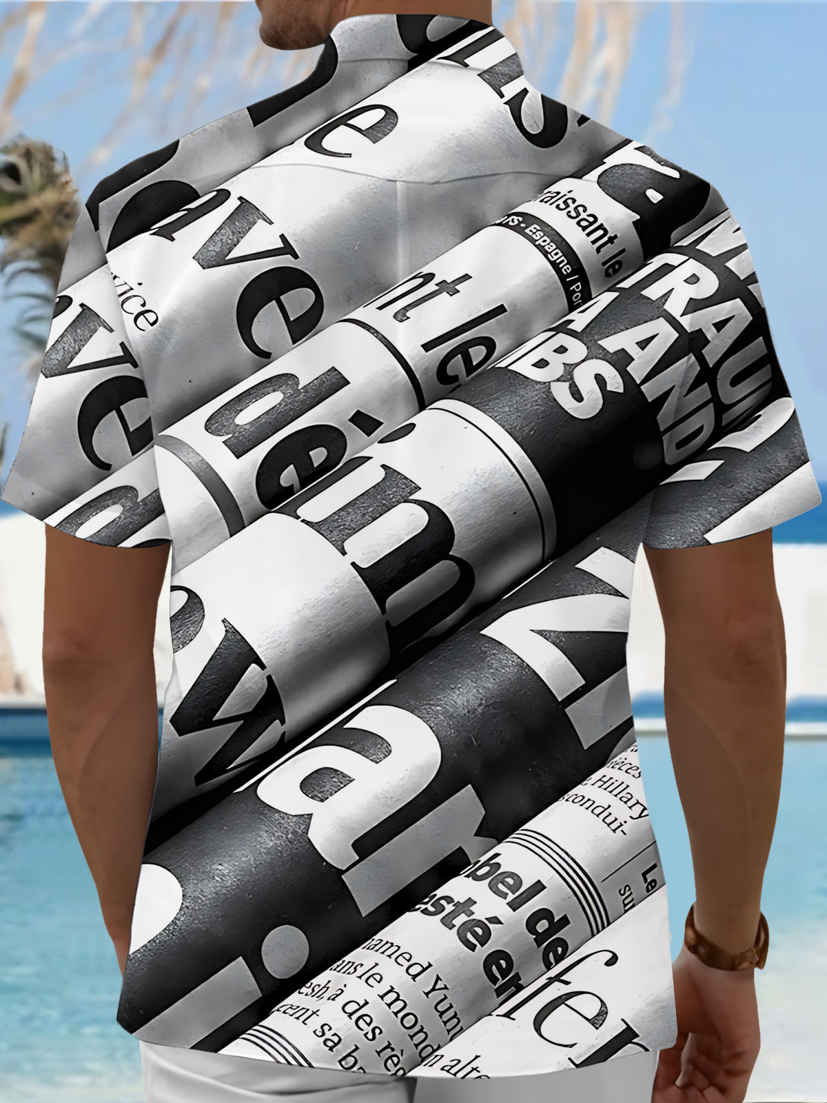 Newspaper Print Men's Pocket Short Sleeve Shirts