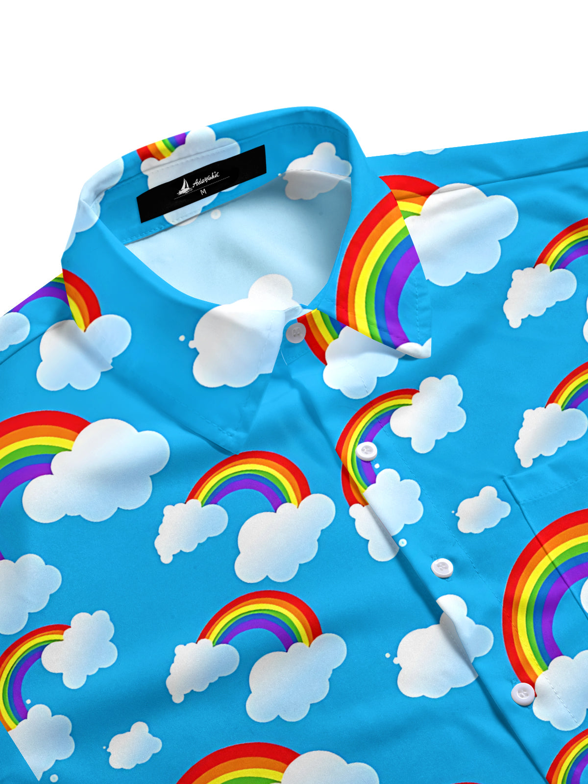 Rainbow Cloud Print Men's Pocket Short Sleeve Shirts
