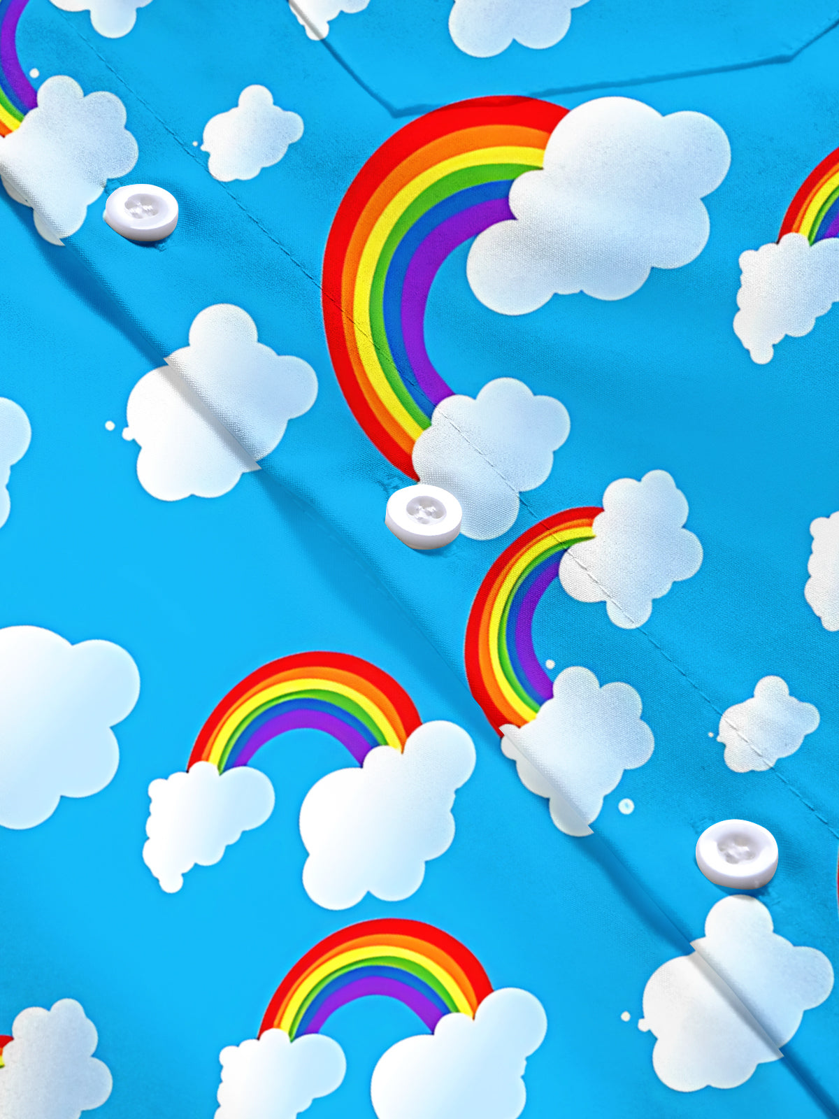 Rainbow Cloud Print Men's Pocket Short Sleeve Shirts