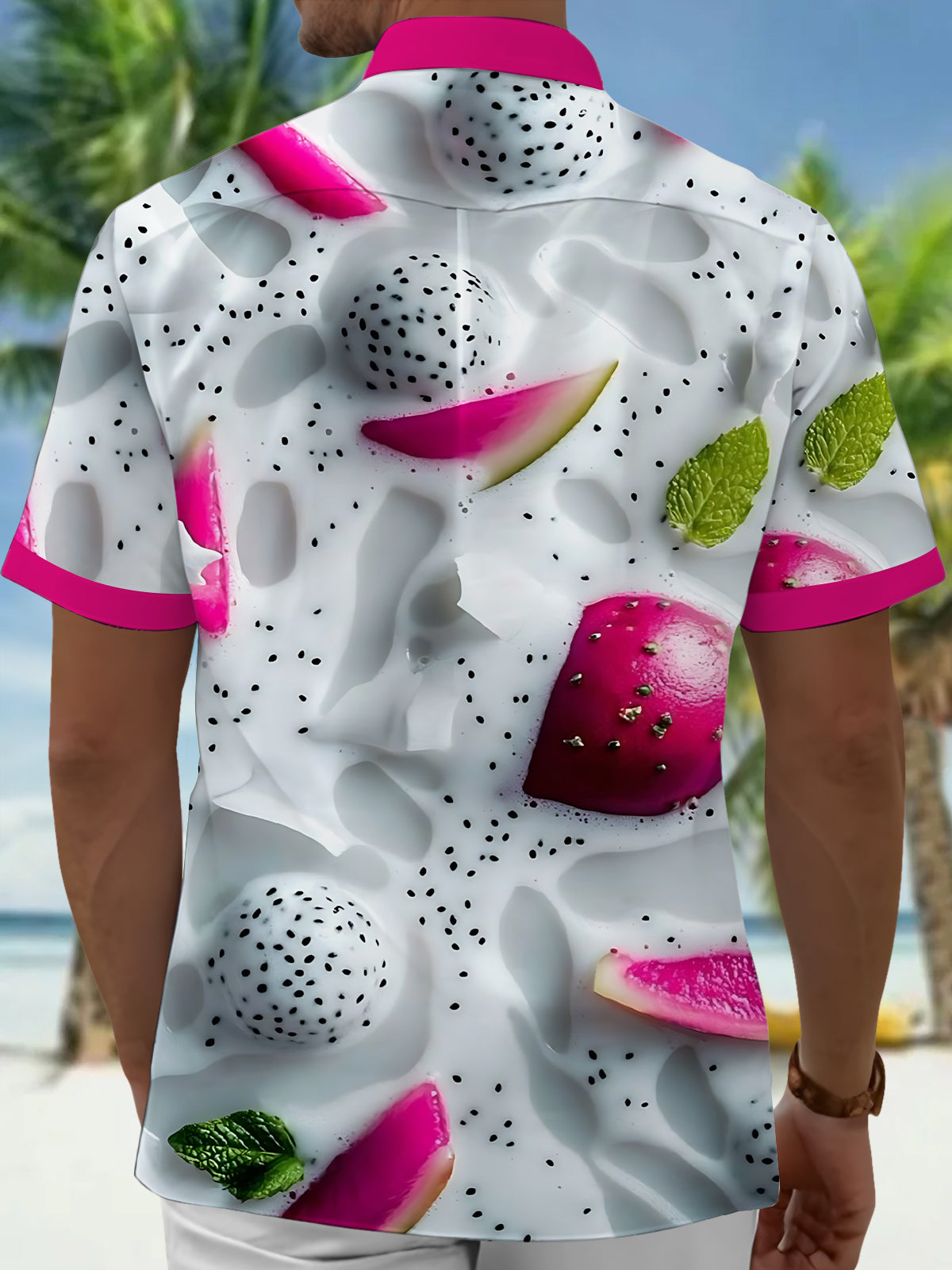 Pitaya Print Men's Pocket Short Sleeve Shirts