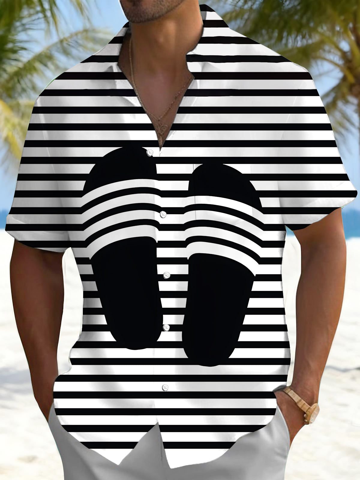 Striped Slipper Print Men's Pocket Short Sleeve Shirts