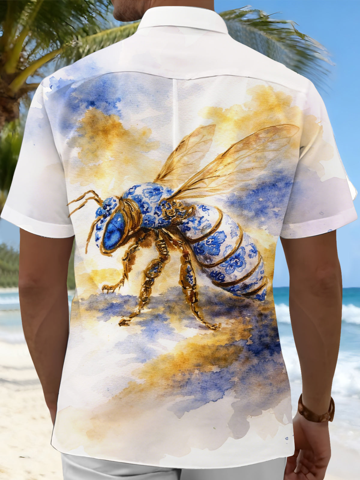 Bee Print Men's Pocket Short Sleeve Shirts