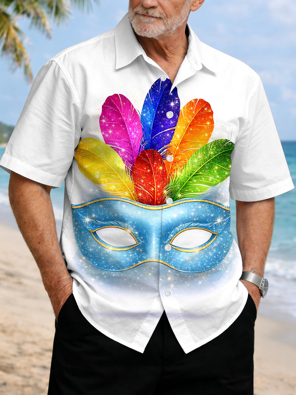Mask Print Men's Pocket Short Sleeve Shirts