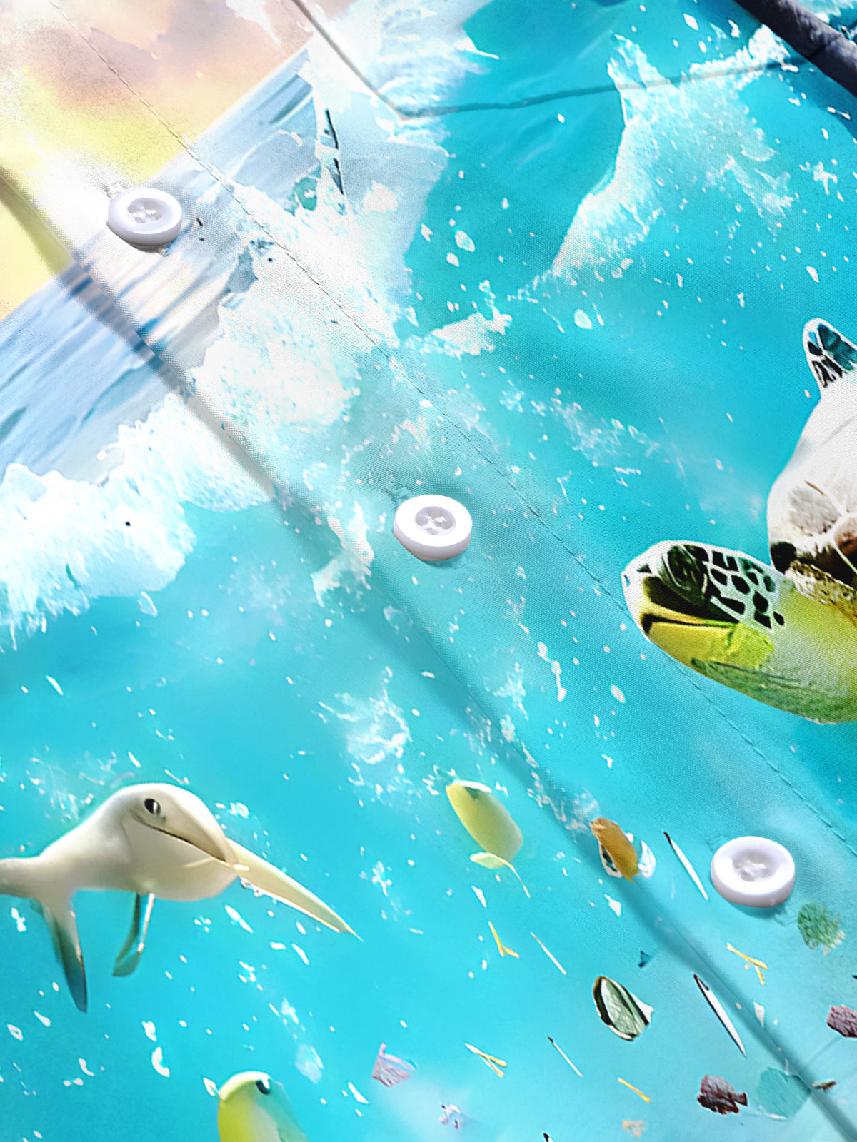 Hawaiian Turtle Coconut Tree Men's Pocket Short Sleeve Shirts