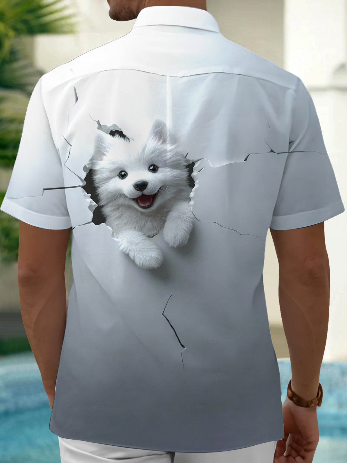 Puppy Print Men's Pocket Short Sleeve Shirts