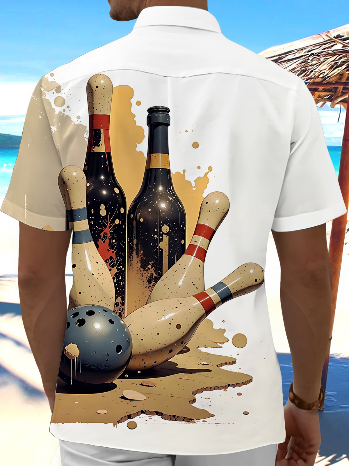 Bowling Print Men's Pocket Short Sleeve Shirts