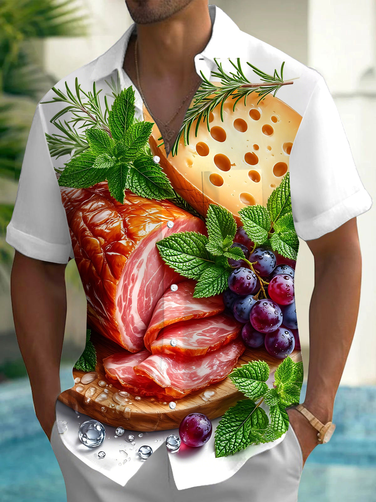 Food Print Men's Pocket Short Sleeve Shirts