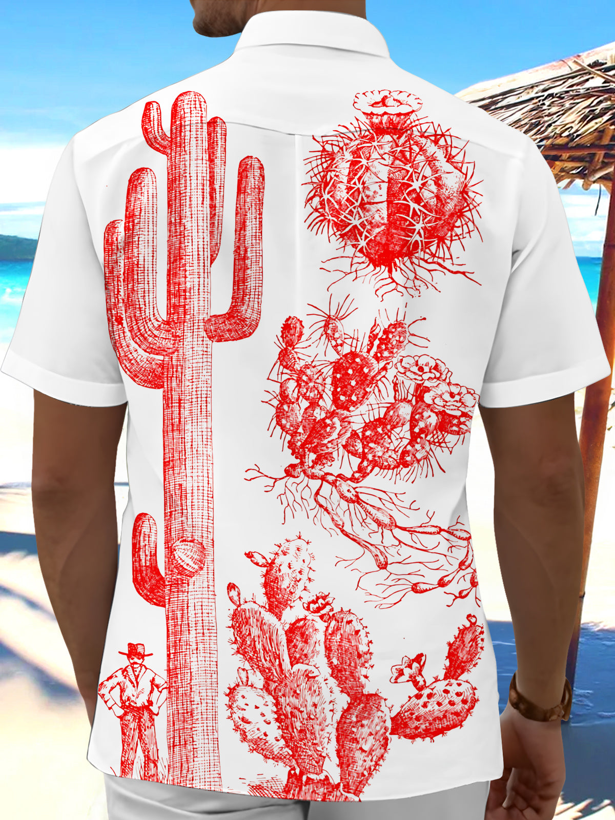 Cactus Print Men's Pocket Short Sleeve Shirts
